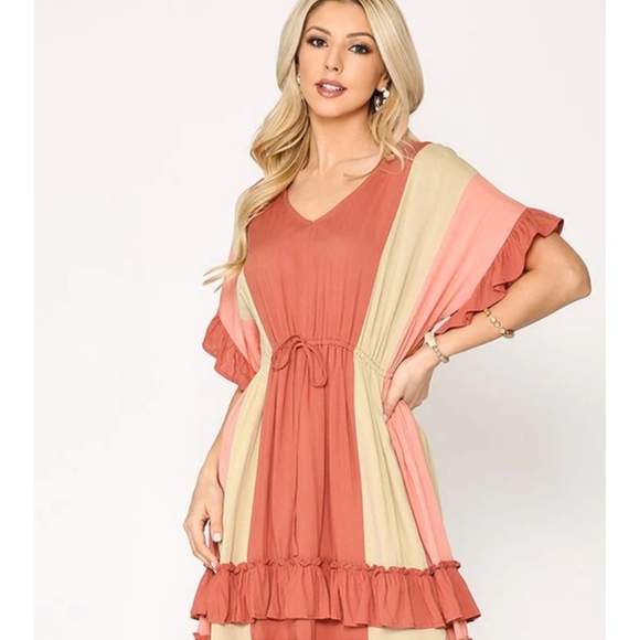 GIGIO BY UMGEE Marsala Color‎ Block V Neck Mini Dre - Picture 7 of 16